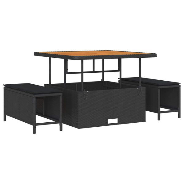 vidaXL Havesofa S&aelig;t med pude med opbevaring 8 pcs Sort polyrattan