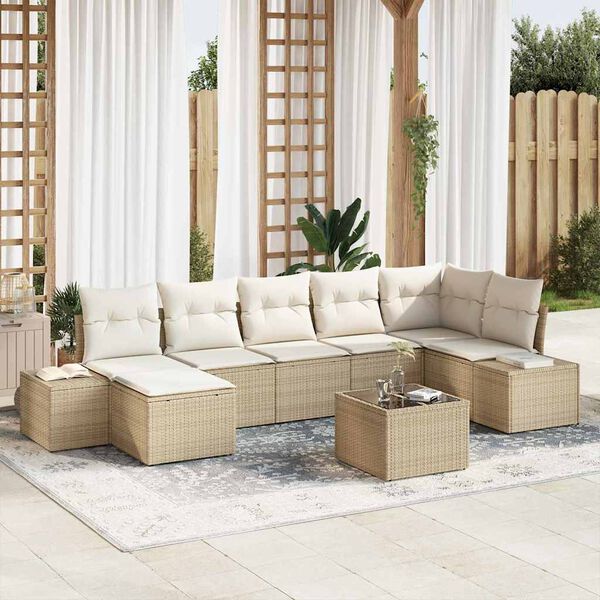 vidaXL Havesofa S&aelig;t med pude 8 pcs Beige polyrattan