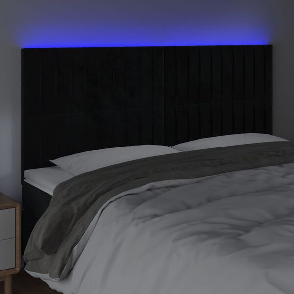 vidaXL sengegavl med LED-lys 160x5x118/128 cm fl&oslash;jl sort