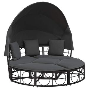 vidaXL udend&oslash;rs loungeseng med tag og hynder polyrattan sort