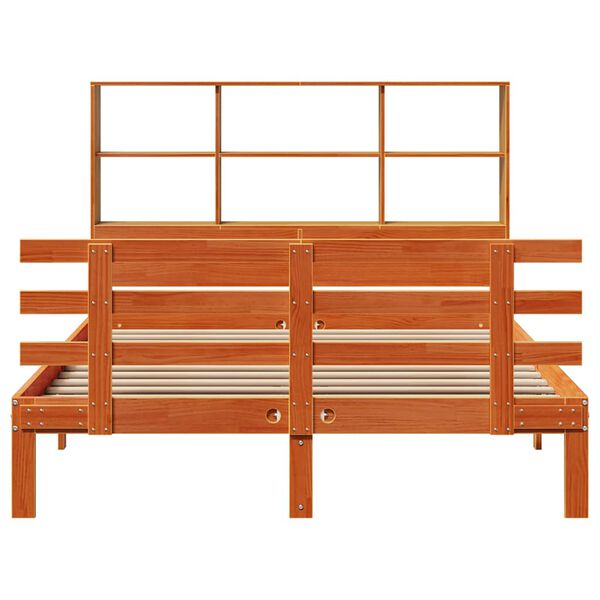 vidaXL seng med reol uden madras 150x200cm massivt fyrretr&aelig; gyldenbrun