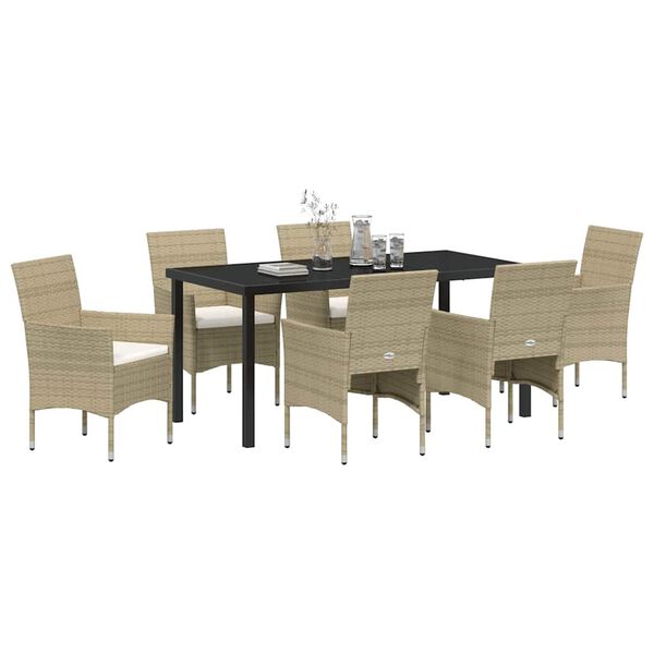 vidaXL Have Spisebordss&aelig;t med pude 7 pcs Beige polyrattan