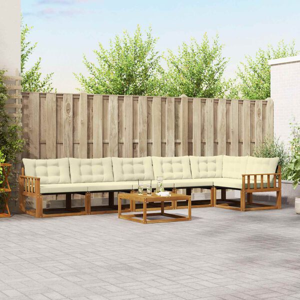 vidaXL Udend&oslash;rs sofagruppe med pude 7 pcs Naturlig og Fl&oslash;de