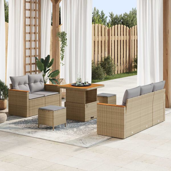 vidaXL Havesofa Sæt med pude med opbevaring 8 pcs Beige Poly rattan