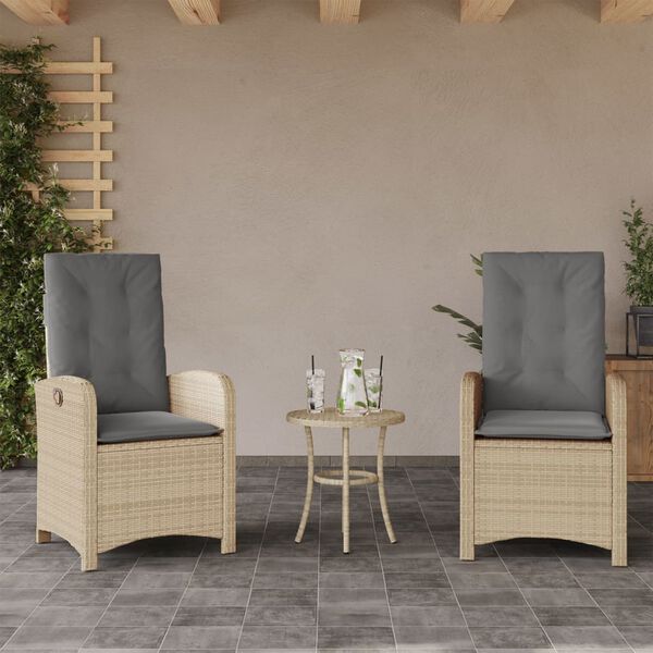 vidaXL havestole 2 stk. l&aelig;nefunktion + hynder polyrattan blandet beige