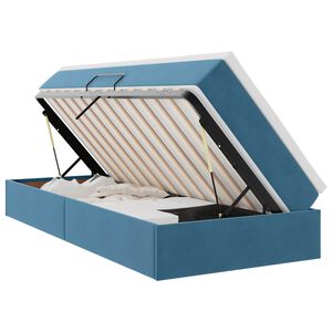 vidaXL Seng med opbevaring og madras M&oslash;rk bl&aring; 100 x 200 cm Fl&oslash;jl