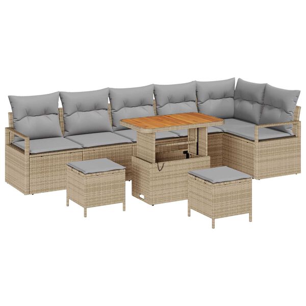 vidaXL Havesofa S&aelig;t med pude 9 pcs Beige Poly rattan