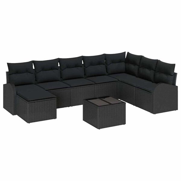 vidaXL Sofa S&aelig;t med pude med opbevaring 9 pcs Sort polyrattan