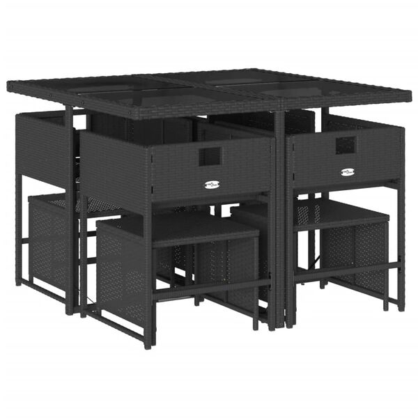 vidaXL spisebordss&aelig;t til haven 9 dele med hynder polyrattan sort