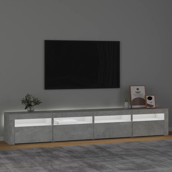 vidaXL sengebord med LED-lys 240x35x40 cm betongrå