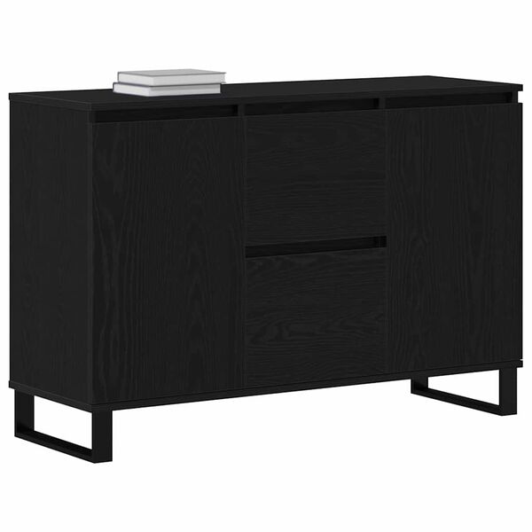 vidaXL Sideboard med skuffe Sort eg 101,5 x 35 x 70 cm Konstrueret træ