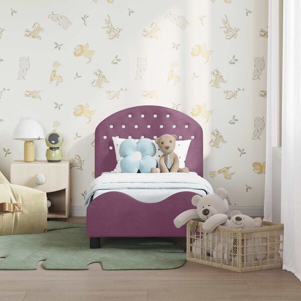 vidaXL Sengestel til tumling med hovedgærde Lilla 70 x 140 cm Fløjl