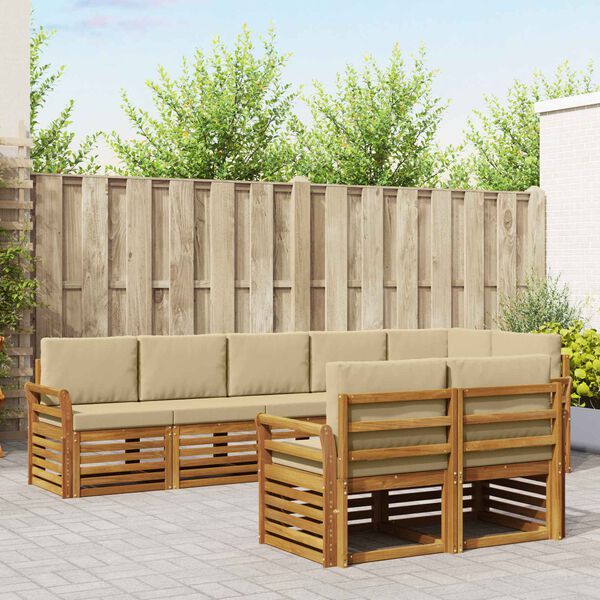 vidaXL Sofas&aelig;t med pude 8 pcs Naturlig og Beige Massivt Akacietr&aelig;
