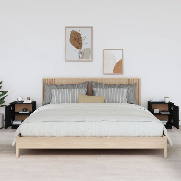 vidaXL sengeborde 2 stk. 40x34x45 cm massivt fyrretræ sort