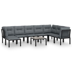 vidaXL lounges&aelig;t til haven 9 dele polyrattan sort og gr&aring;