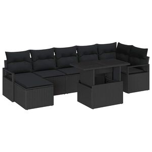 vidaXL Havesofa S&aelig;t med opbevaring 8 pcs Sort polyrattan