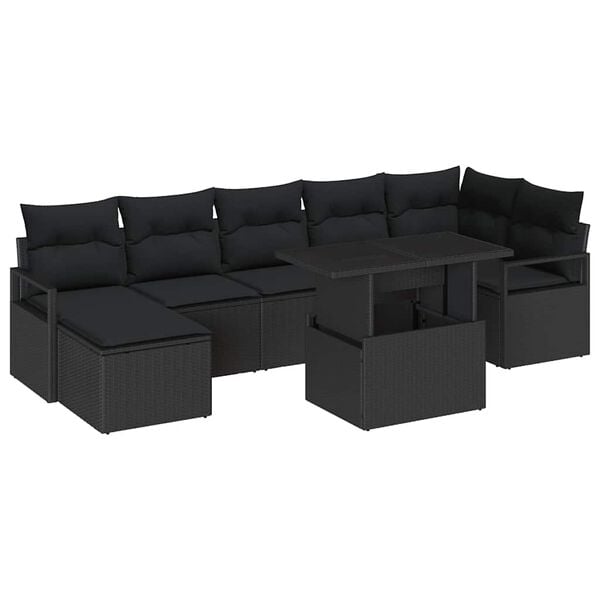 vidaXL Havesofa S&aelig;t med opbevaring 8 pcs Sort polyrattan
