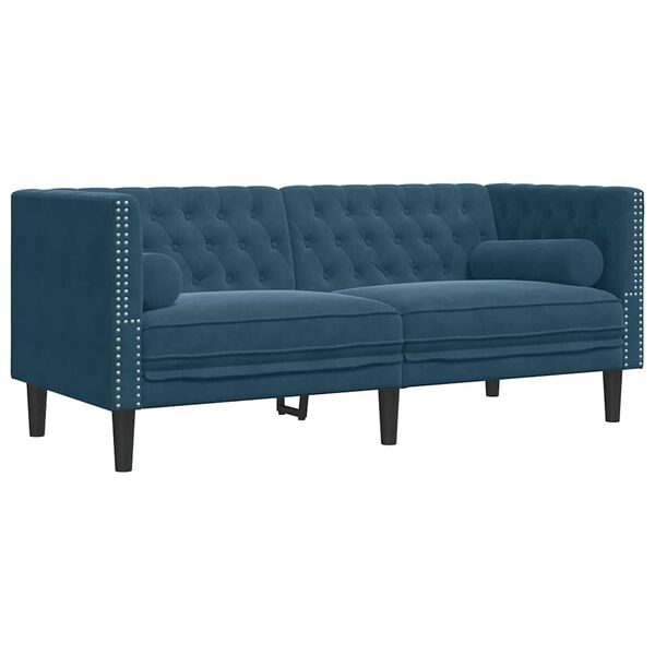 vidaXL 2-personers Chesterfield-sofa med bolsterpuder fl&oslash;jl bl&aring;
