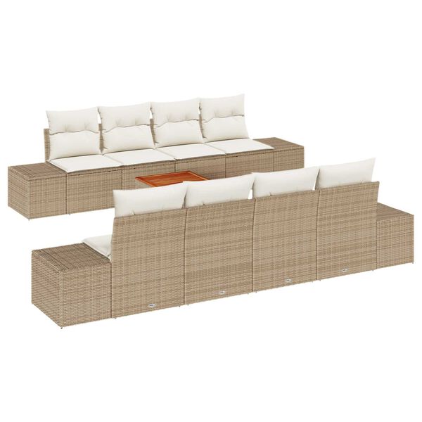 vidaXL Havesofa S&aelig;t med opbevaring 9 pcs Beige og creme polyrattan