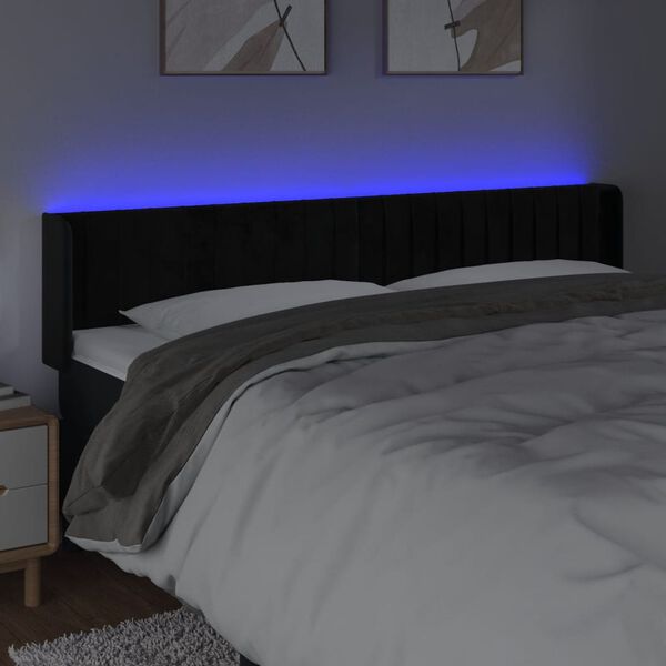 vidaXL sengegavl med LED-lys 163x16x78/88 cm fl&oslash;jl sort