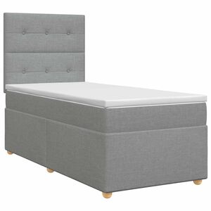vidaXL Boxmadras med topmadras med hovedg&aelig;rde Lysegr&aring; 90 x 190 cm Stof