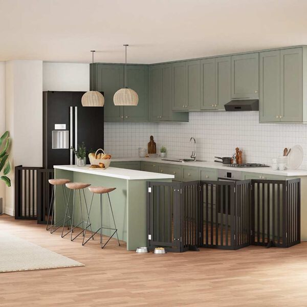 vidaXL hundel&aring;ge med d&oslash;r 12 paneler 600 cm foldbar poppeltr&aelig; sort