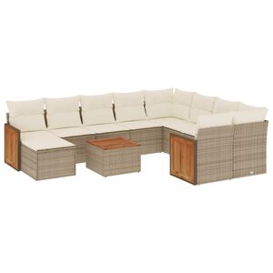 vidaXL sofas&aelig;t til haven 11 dele med hynder polyrattan beige