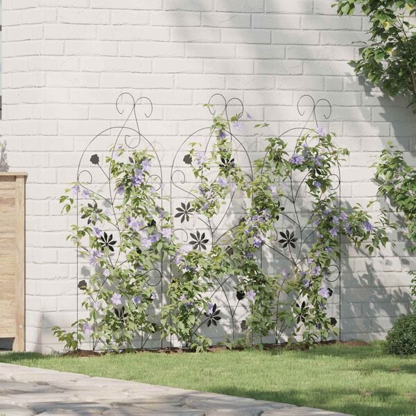 vidaXL Havehegn med l&aring;s 3 pcs Sort 112 x 39,5 cm St&aring;l