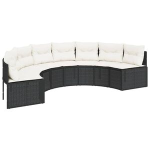 vidaXL havesofa med hynder halvrund polyrattan sort