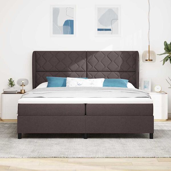 vidaXL Box spring seng med madras M&oslash;rkebrun 200 x 200 cm Stof
