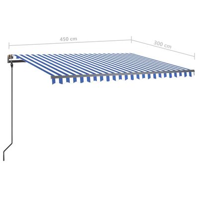 vidaXL markise m. LED-lys 4,5x3 m manuel betjening blå og hvid
