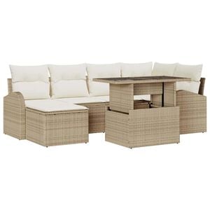 vidaXL Havesofa S&aelig;t med opbevaring 7 pcs Beige Poly rattan