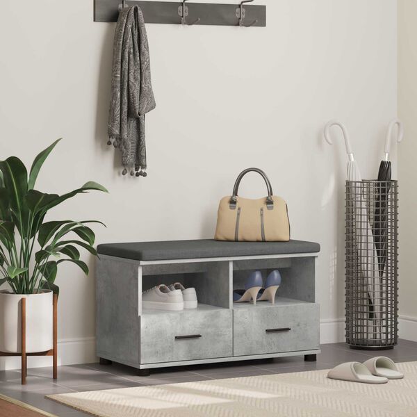 vidaXL Hallb&aelig;nk Beton Gr&aring; 80 x 38 x 46 cm Partikelplade og Polsterstof