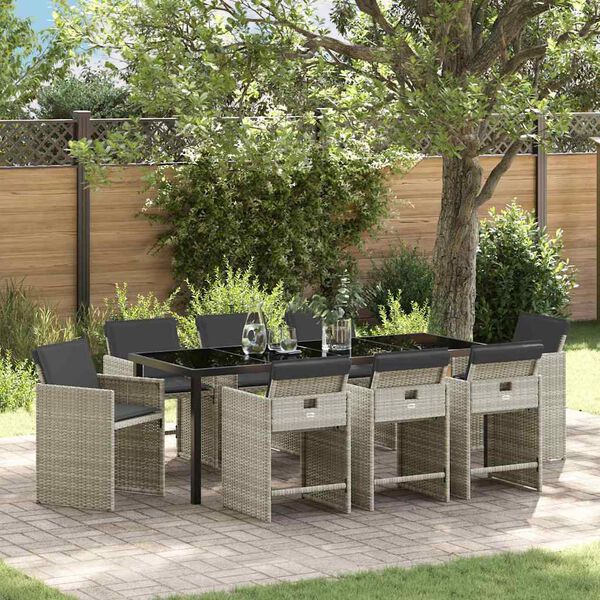 vidaXL Have Spisebordss&aelig;t 9 pcs Lysegr&aring; polyrattan