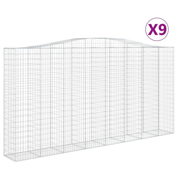 vidaXL buede gabionkurve 9 stk. 400x50x200/220 cm galvaniseret jern