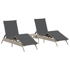 vidaXL liggestole 2 stk. med bord polyrattan lysegr&aring;