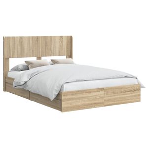 vidaXL Sengestel med opbevaring og hovedg&aelig;rde Sonoma-eg 135 x 190 cm
