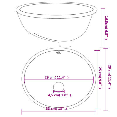vidaXL badeværelsesvask 33x29x16,5 cm oval keramisk hvid