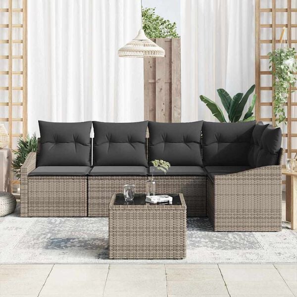 vidaXL Sofa Sæt med pude 6 pcs Grå polyrattan
