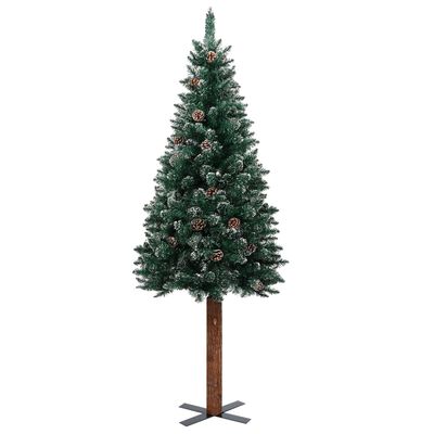 vidaXL slankt juletræ med ægte træ og hvid sne 180 cm grøn