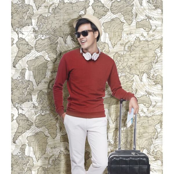 Noordwand tapet Friends & Coffee The World Map metallisk og beige