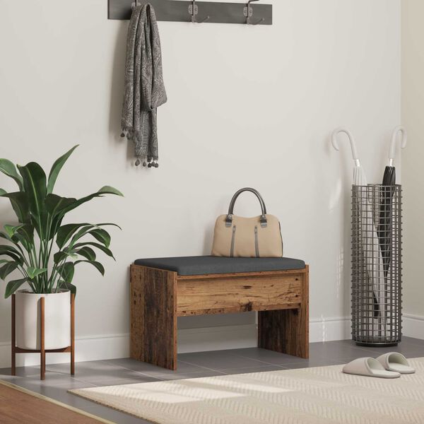 vidaXL Hallb&aelig;nk med pude Gammelt tr&aelig; 63 x 38 x 40 cm