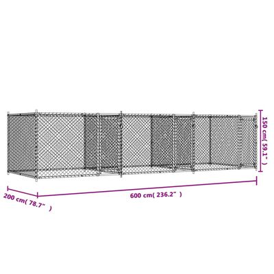 vidaXL hundegård med låge 6x2x1,5 m galvaniseret stål grå