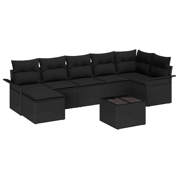 vidaXL Havesofa S&aelig;t med pude 8 pcs Sort polyrattan
