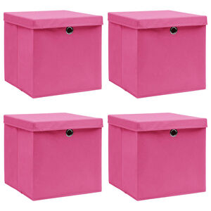 vidaXL opbevaringskasser med l&aring;g 4 stk. 32x32x32 stof pink