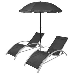 vidaXL liggestole med parasol aluminium sort