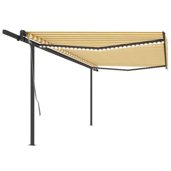 vidaXL markise m. LED-lys + vindsensor 5x3 m automatisk gul og hvid