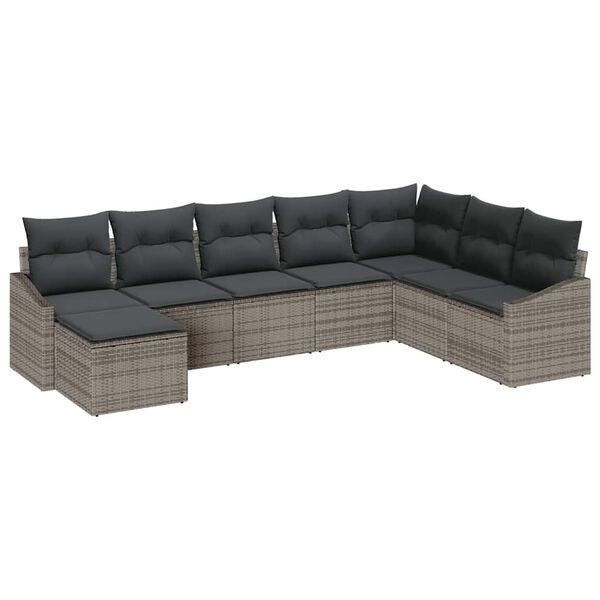 vidaXL Sofa S&aelig;t med pude 8 pcs Gr&aring; polyrattan