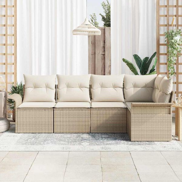 vidaXL Havesofa S&aelig;t med opbevaring 5 pcs Beige polyrattan