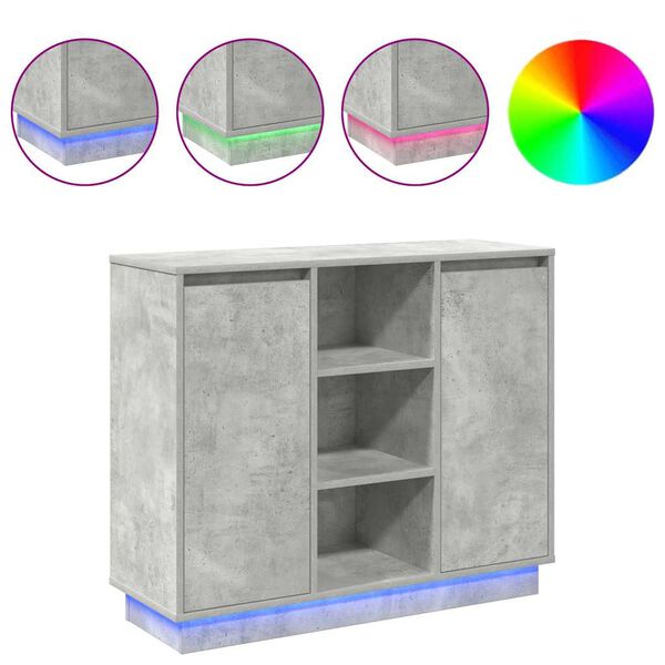 vidaXL LED Sideboard med dør Beton Grå 90 x 32 x 75 cm Konstrueret træ